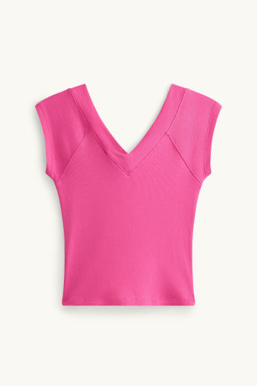 Damen - T-Shirt mit V-Ausschnitt - Slim Fit - pink