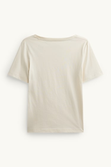 Dames - T-shirt met V-hals - regular fit - crèmekleurig