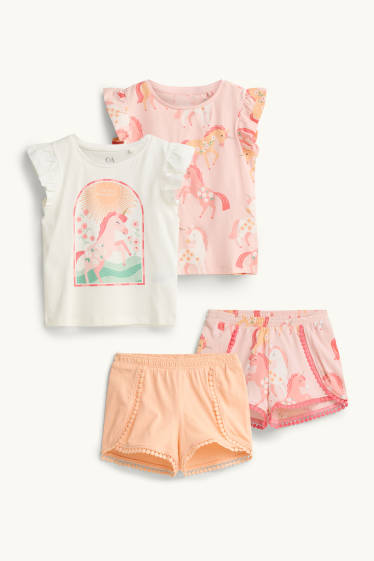 Kinder Mädchen - Multipack 2er - Einhorn - Shorty-Pyjama - 4 teilig - rosa