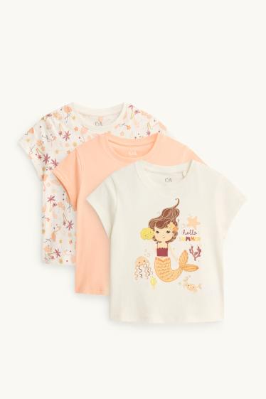 Kinderen: meisjes - Set van 3 - zeemeermin en flamingo - T-shirt - wit