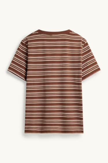 Dona - Samarreta de mànigues curtes - regular fit - de ratlles - marró