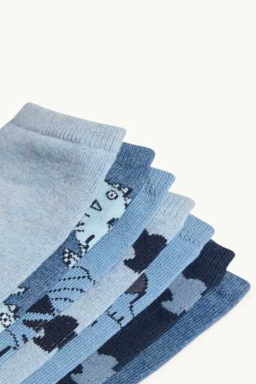 Kinder Buben - Multipack 7er - Dino - Sneakersocken mit Motiv - blau