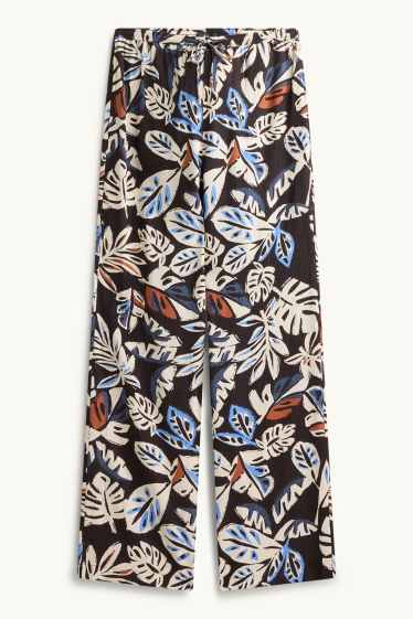 Femmes - Pantalon en toile - mid waist - wide leg - à motif - noir