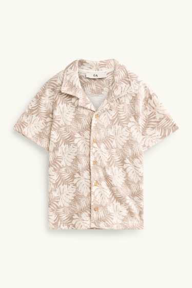 Bambini - Foglie - camicia - tessuto tramato - beige
