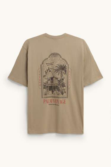 Heren - T-shirt - relaxed fit - lichtbruin