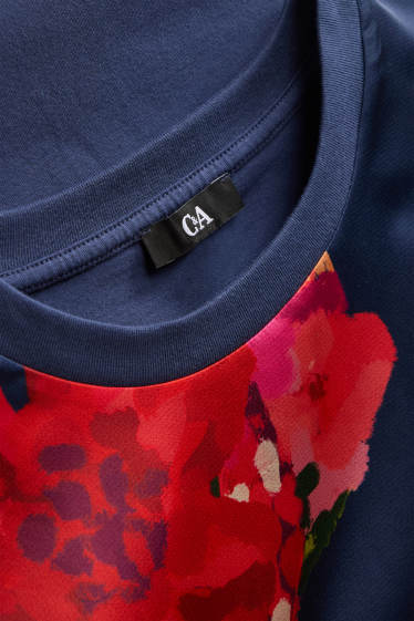 Damen - T-Shirt - Regular Fit - geblümt - dunkelblau