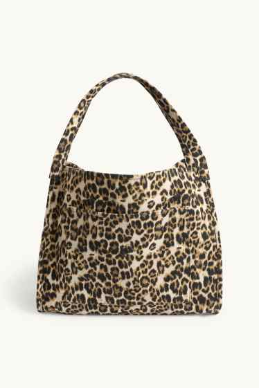 Femei - Geantă shopper mare - imprimeu de leopard - bej / maro