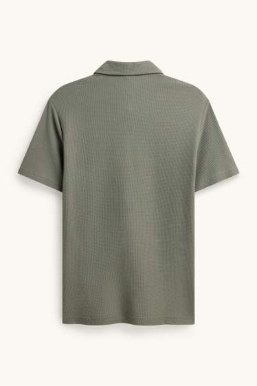 Pánské - Polokošile - regular fit - strukturovaná - zelená/šedá