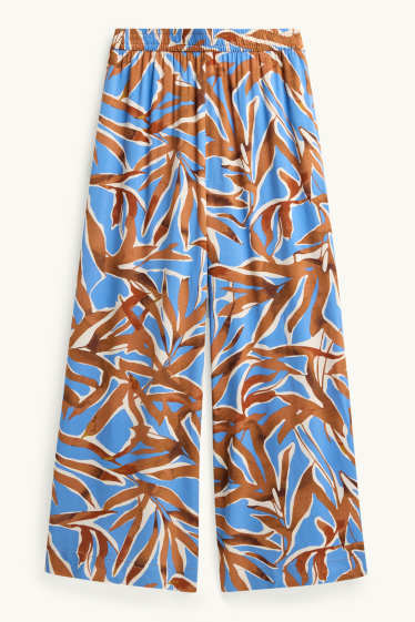 Women - Cloth trousers - high waist - wide leg - patterned - brown / blue