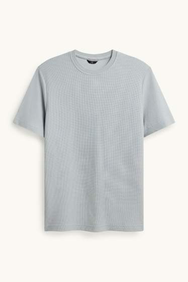 Hommes - T-shirt - regular fit - finition texturée - gris clair / bleu foncé