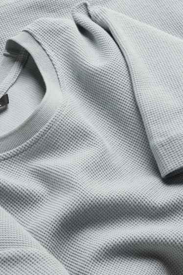 Hommes - T-shirt - regular fit - finition texturée - gris clair / bleu foncé