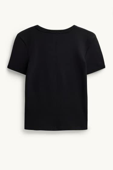 Women - V-neck T-shirt - slim fit - skinny rib - black / red