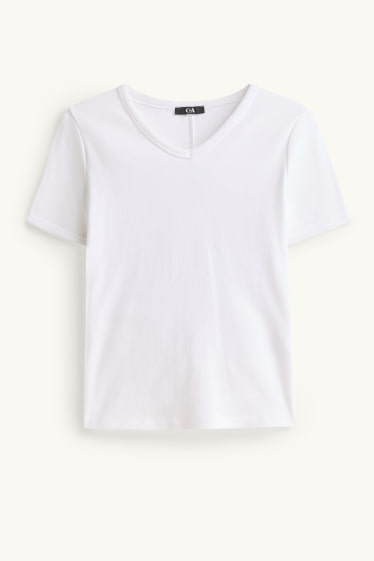 Women - V-neck T-shirt - slim fit - skinny rib - white