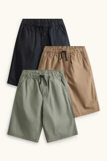 Enfants garçons - Lot de 3 - bermudas - marron / vert