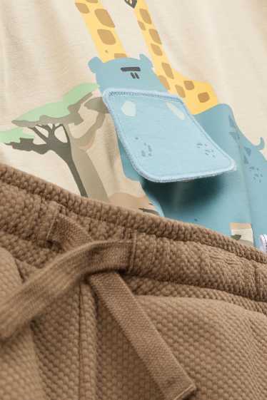 Children Boys - Animals - set - short sleeve T-shirt and sweat shorts - brown / beige