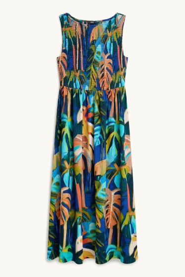 Femmes - Robe fit & flare - à motif - smocké - bleu foncé