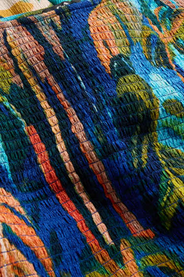 Femmes - Robe fit & flare - à motif - smocké - bleu foncé