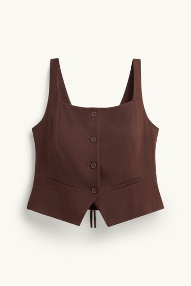 Kobiety - Kamizelka z domieszką lnu - z wcięciem w talii - brązowy