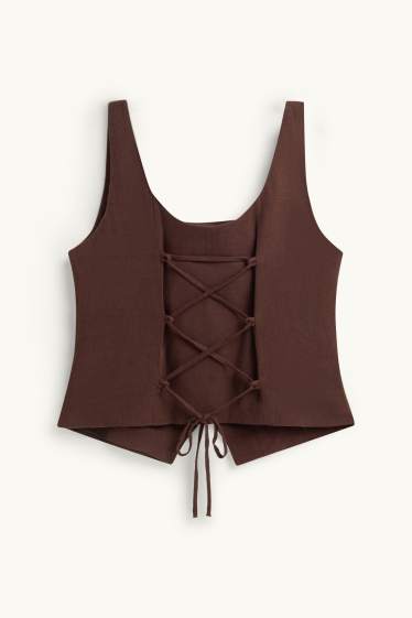 Kobiety - Kamizelka z domieszką lnu - z wcięciem w talii - brązowy