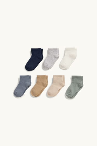 Bébés garçons - Lot de 7 paires - chaussettes bébé - finition côtelée - bleu / beige