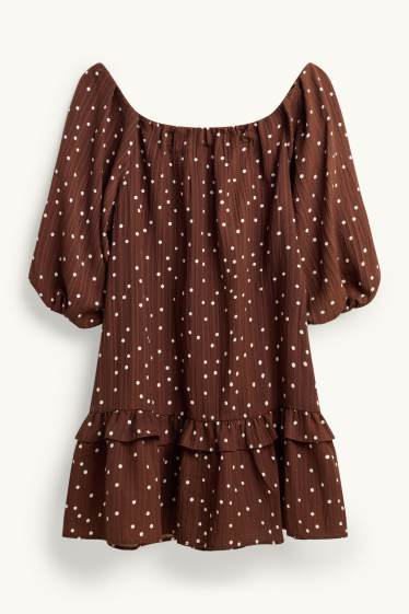 Femmes - Robe en mousseline - à pois - marron