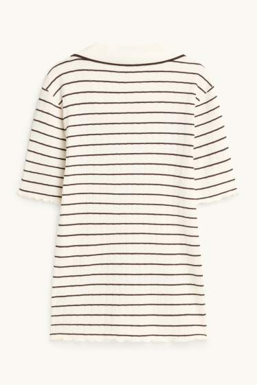 Women - Polo shirt - regular fit - ribbed - striped - brown / cremewhite