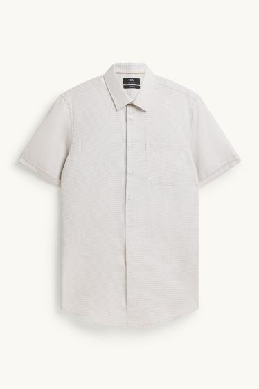 Pánské - Košile - regular fit - kent - s nežehlivou úpravou - se vzorem - krémově bílá