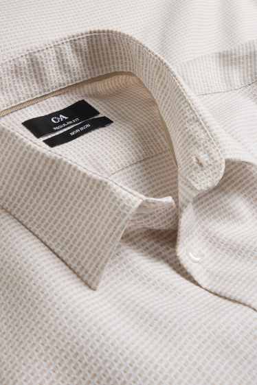 Pánské - Košile - regular fit - kent - s nežehlivou úpravou - se vzorem - krémově bílá