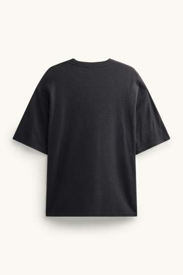 Pánské - Tričko - oversized - strukturované - černá