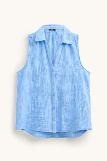 Women - Blouse top - textured - light blue