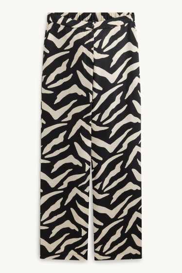 Damen - Stoffhose - High Waist - Wide Leg - gemustert - schwarz / weiss