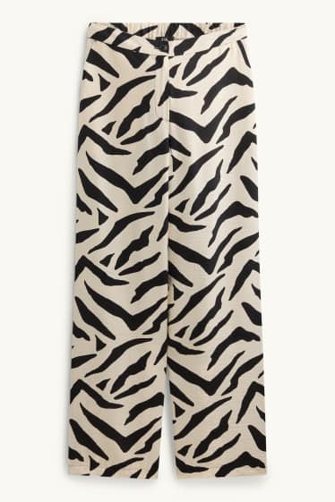 Femmes - Pantalon de toile - high waist - wide leg - à motif - blanc / noir