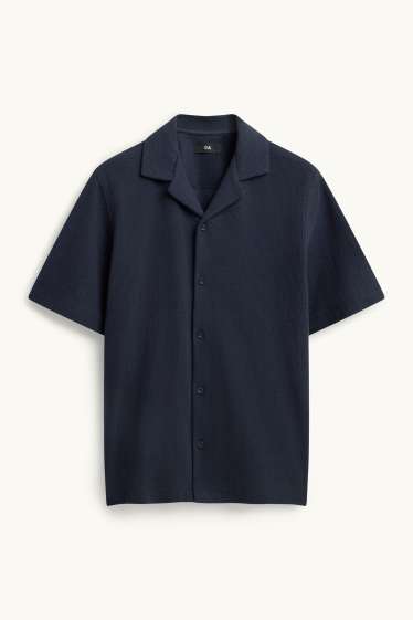 Home - Camisa - regular fit - coll solapa - texturada - blau fosc