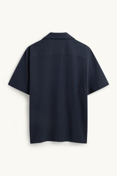 Home - Camisa - regular fit - coll solapa - texturada - blau fosc