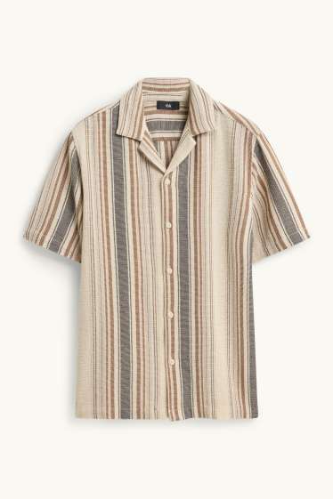 Home - Camisa - regular fit - coll solapa - de ratlles - texturada - marró clar