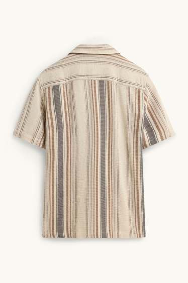 Home - Camisa - regular fit - coll solapa - de ratlles - texturada - marró clar