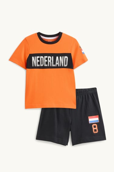 Kinder Jungen - Niederlande - Shorty Pyjama - 2 teilig - orange / schwarz