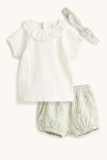 Bébés filles - Petites fleurs - tenue bébé - 3 pièces - blanc / vert