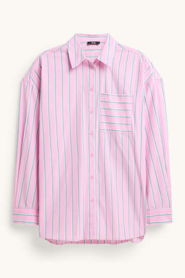 Dames - Overhemdblouse - gestreept - fuchsiarood