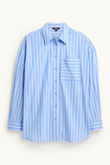 Mujer - Blusa camisera - de rayas - azul