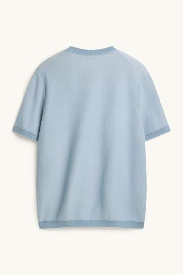 Herren - Strickpullover - kurzarm - strukturiert - blau