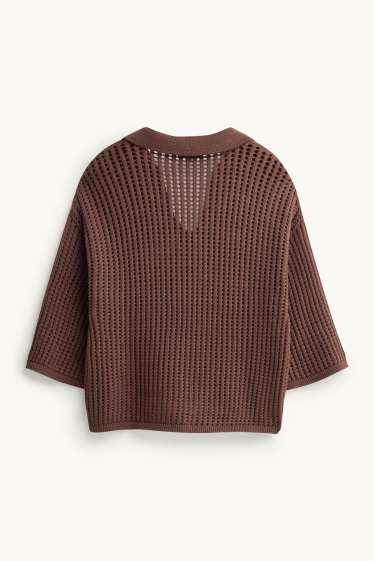 Dames - Gebreide trui - korte mouw - lichtbruin