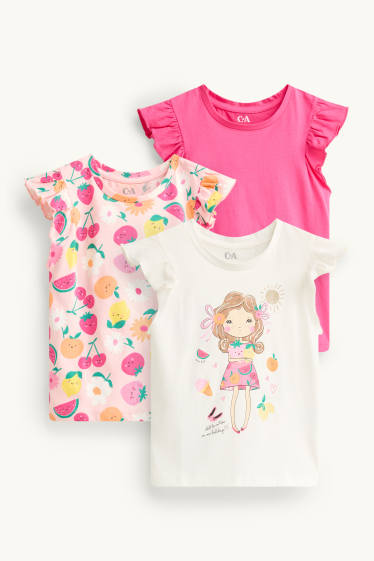 Enfants filles - Lot de 3 - petite fille, fruits et fleurs - T-shirts - blanc