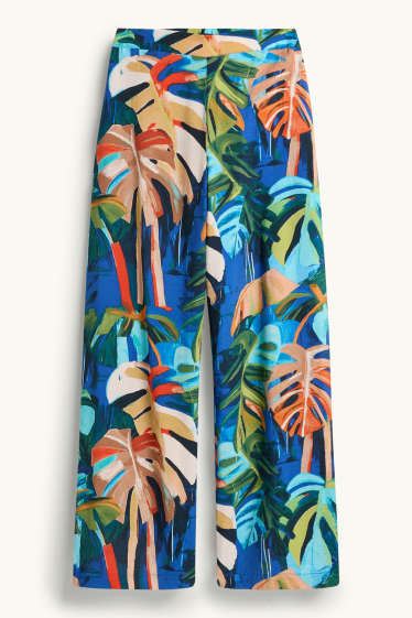 Femmes - Pantalon en toile - mid waist - wide leg - à motif - bleu