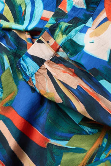 Femmes - Pantalon en toile - mid waist - wide leg - à motif - bleu