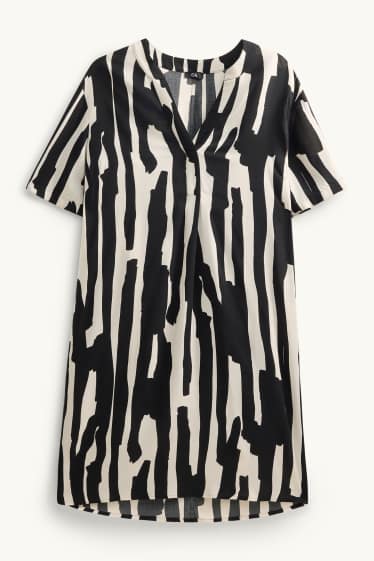 Mujer - Vestido de viscosa con escote en pico - estampado - negro / blanco