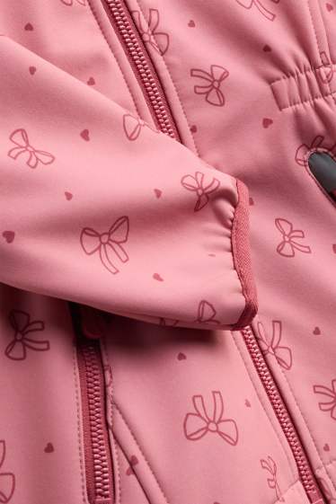 Kinder Mädchen - Schleife - Softshelljacke mit Kapuze - pink