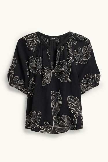 Mujer - Blusa con escote en pico - estampada - negro