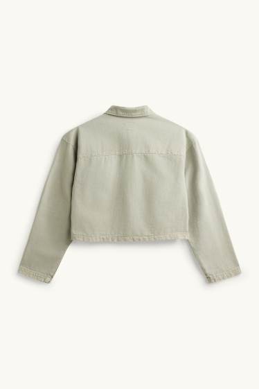 Femmes - Veste courte en jean - brodée - vert