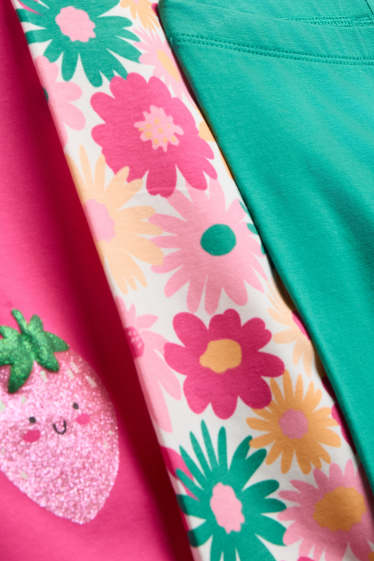 Kinder Mädchen - Multipack 3er - Blume - Capri-Leggings - grün / pink